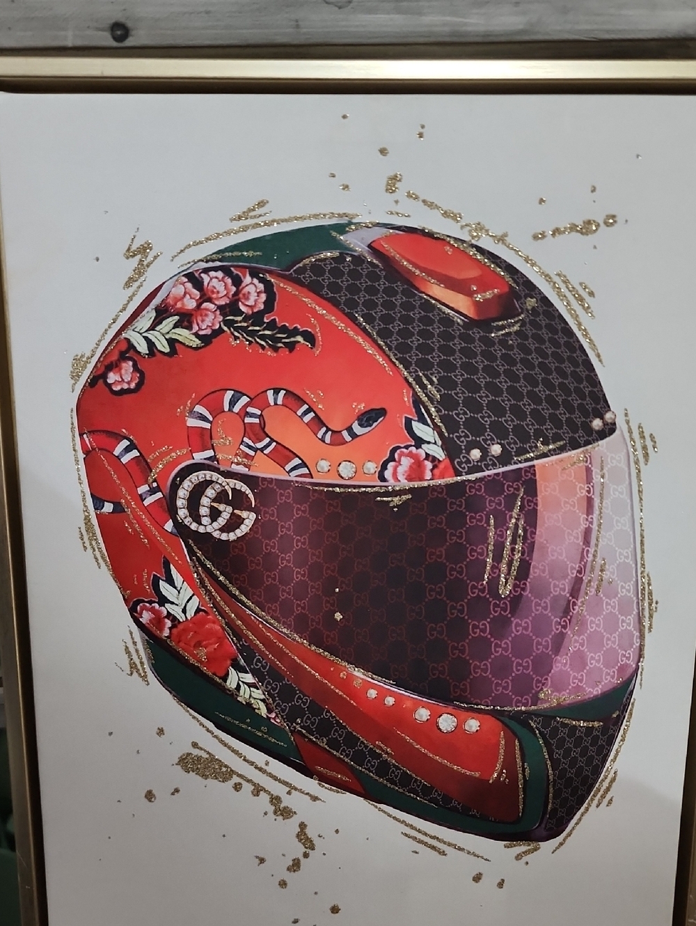 Gucci Red, Black and Green Motorcycle Helmet Art Print
